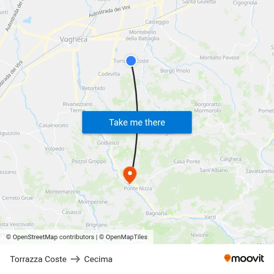 Torrazza Coste to Cecima map