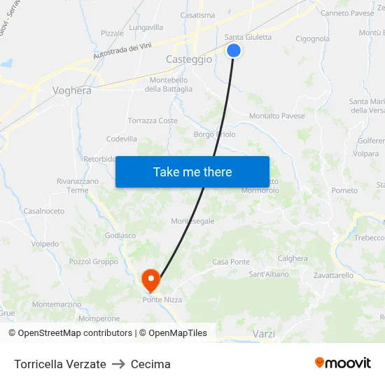 Torricella Verzate to Cecima map
