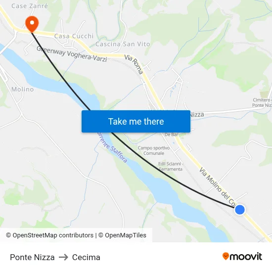 Ponte Nizza to Cecima map