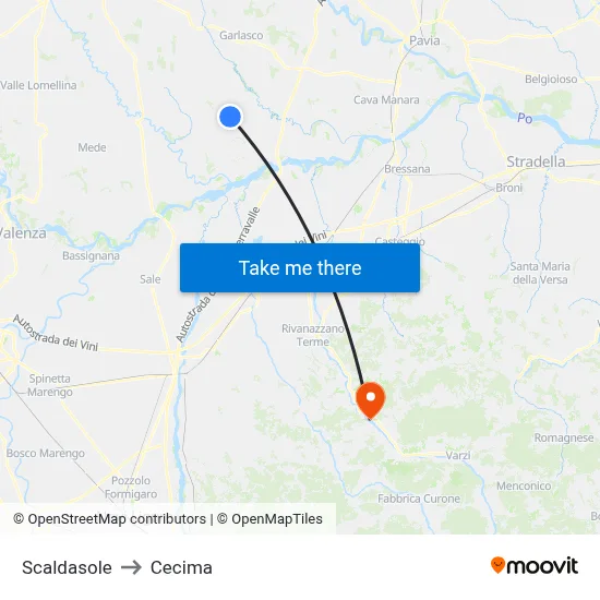 Scaldasole to Cecima map