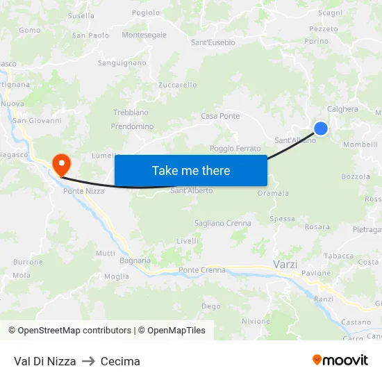 Val Di Nizza to Cecima map