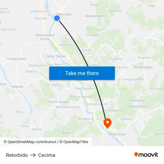 Retorbido to Cecima map