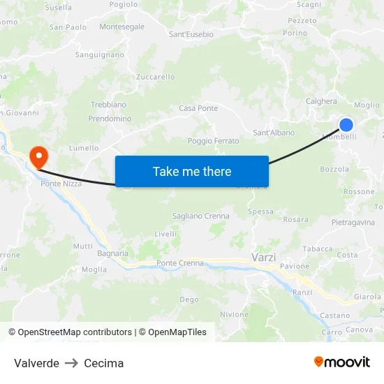 Valverde to Cecima map