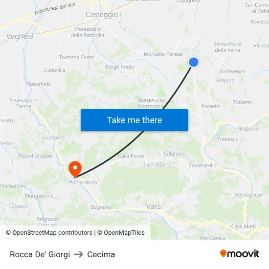 Rocca De' Giorgi to Cecima map