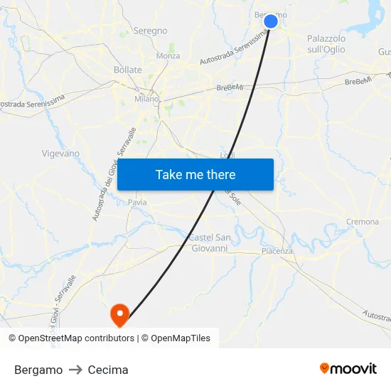 Bergamo to Cecima map