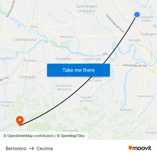 Bertonico to Cecima map