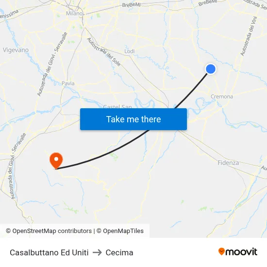 Casalbuttano Ed Uniti to Cecima map