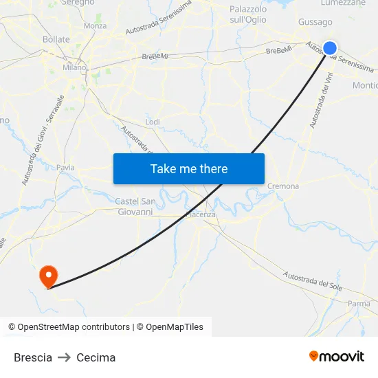 Brescia to Cecima map