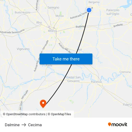 Dalmine to Cecima map