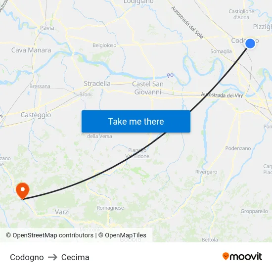 Codogno to Cecima map