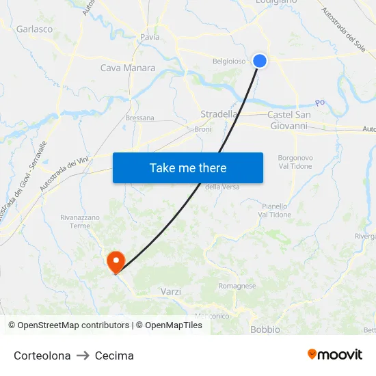 Corteolona to Cecima map