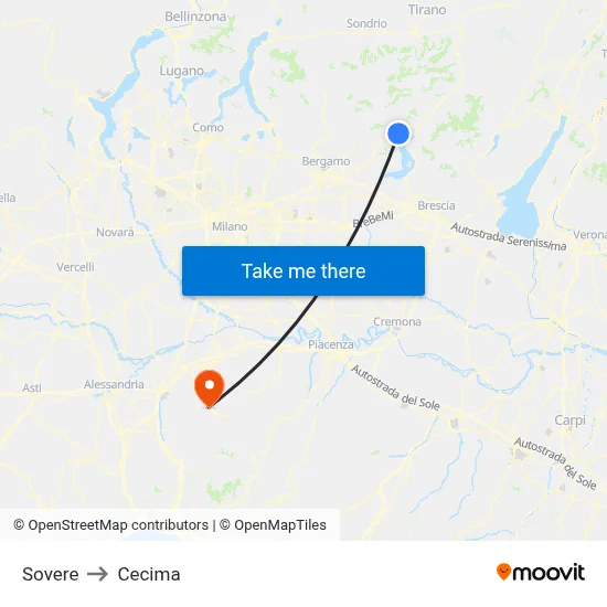 Sovere to Cecima map