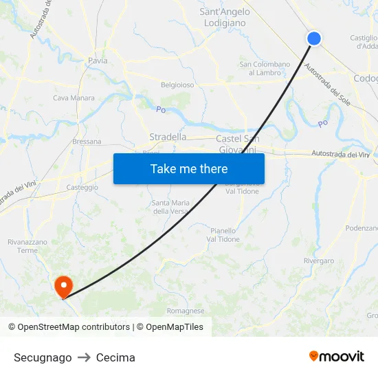 Secugnago to Cecima map