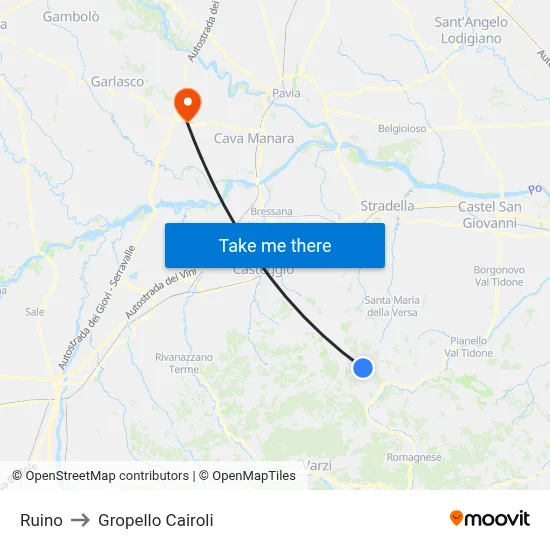 Ruino to Gropello Cairoli map
