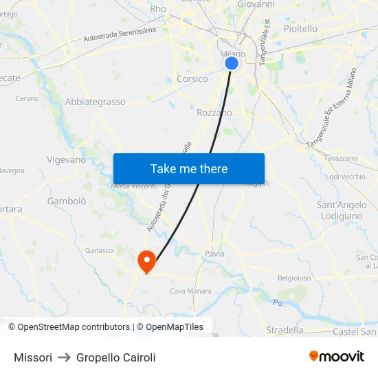 Missori to Gropello Cairoli map