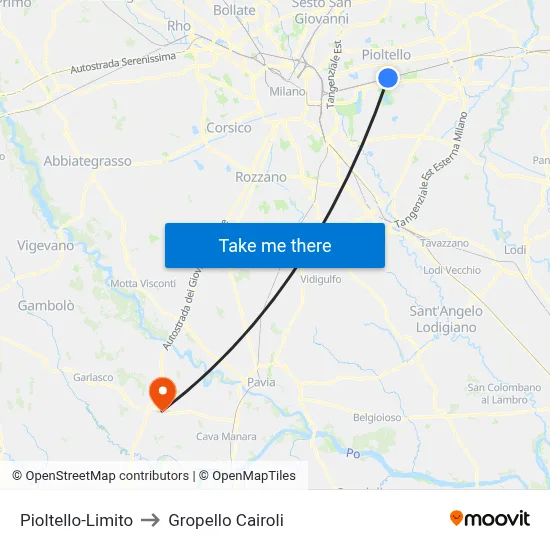 Pioltello-Limito to Gropello Cairoli map