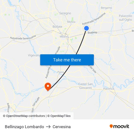 Bellinzago Lombardo to Cervesina map