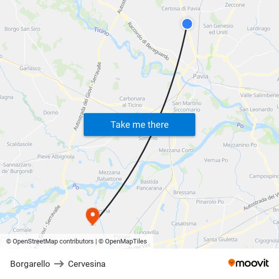 Borgarello to Cervesina map
