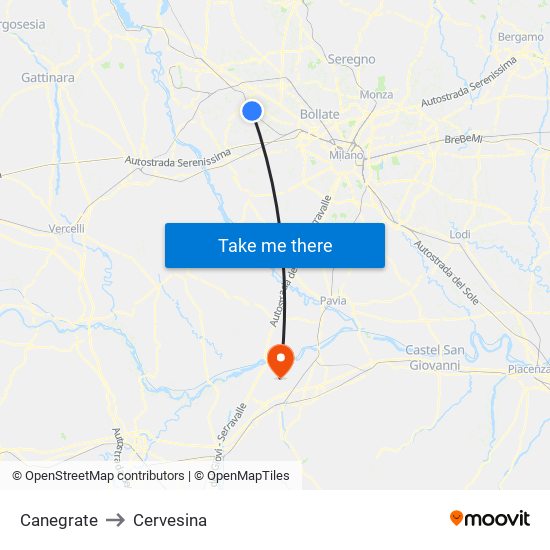 Canegrate to Cervesina map