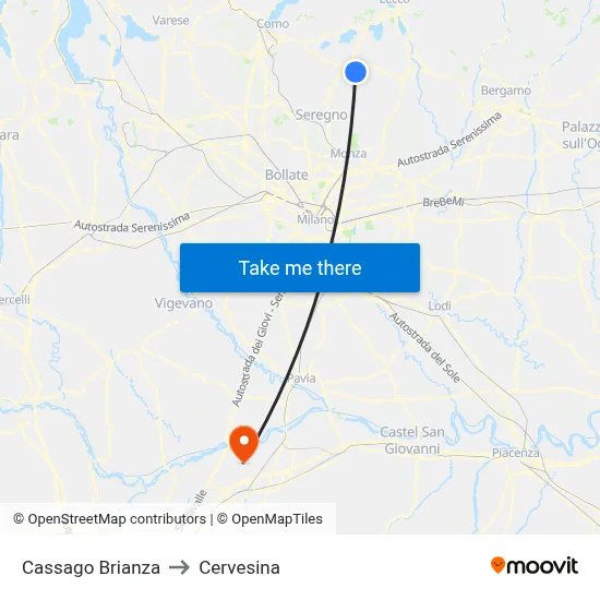 Cassago Brianza to Cervesina map
