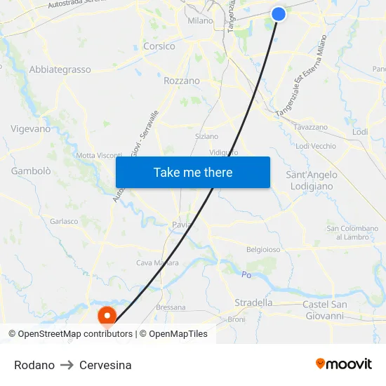 Rodano to Cervesina map