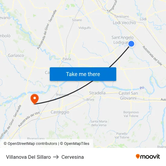 Villanova Del Sillaro to Cervesina map