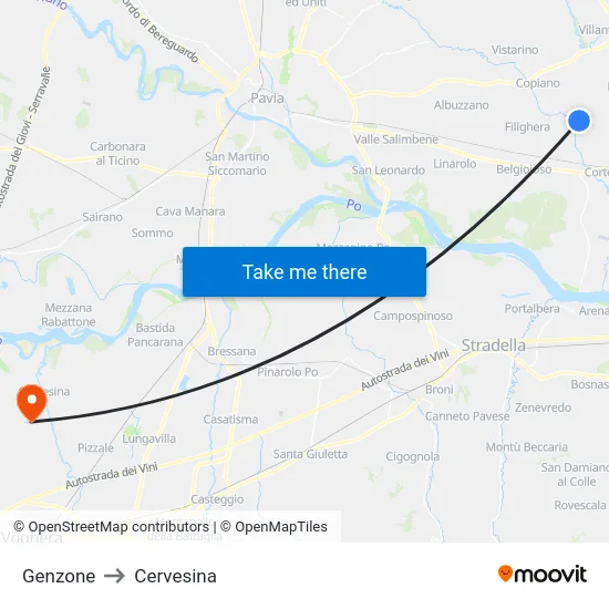 Genzone to Cervesina map