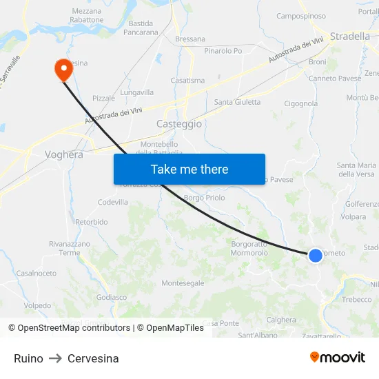 Ruino to Cervesina map