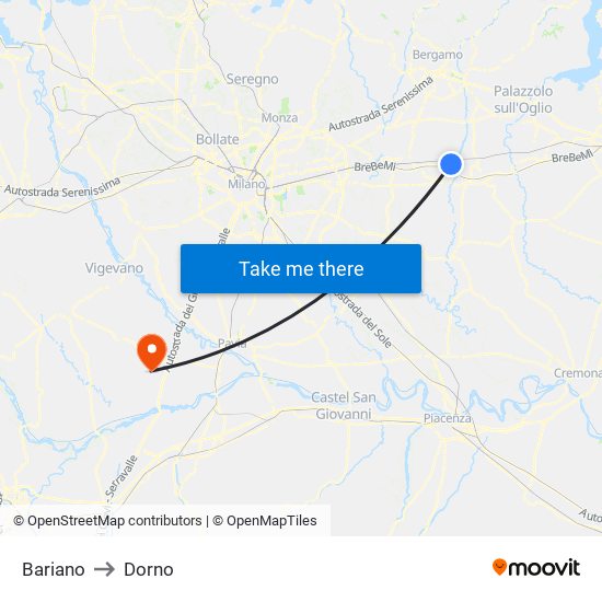 Bariano to Dorno map