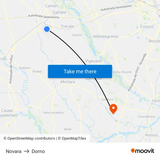 Novara to Dorno map