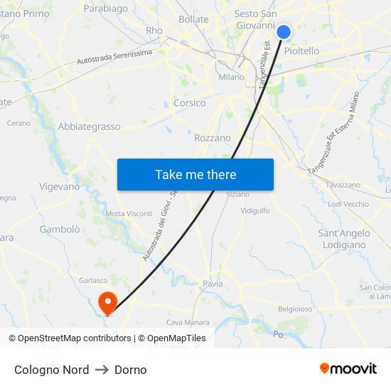 Cologno Nord to Dorno map