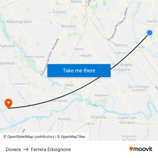 Dovera to Ferrera Erbognone map