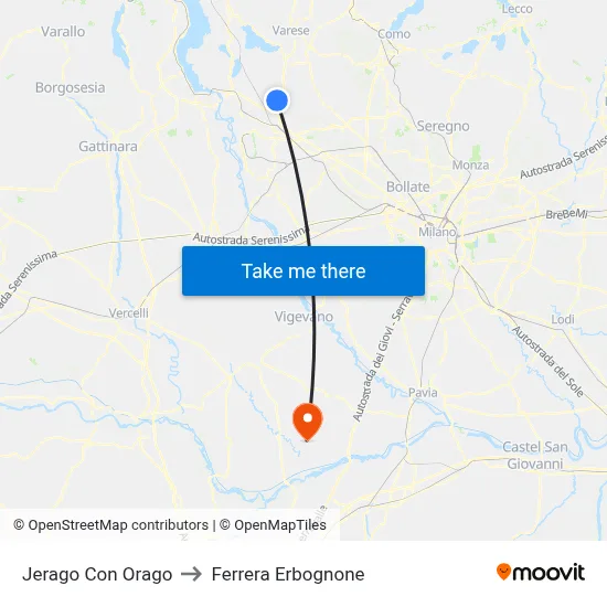 Jerago con Orago to Ferrera Erbognone map