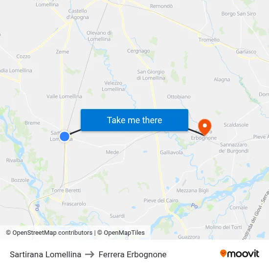 Sartirana Lomellina to Ferrera Erbognone map