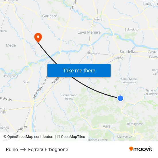 Ruino to Ferrera Erbognone map