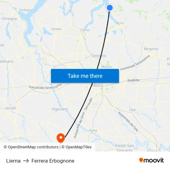 Lierna to Ferrera Erbognone map