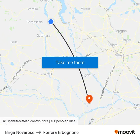 Briga Novarese to Ferrera Erbognone map