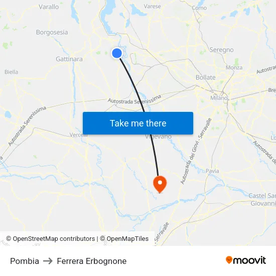 Pombia to Ferrera Erbognone map