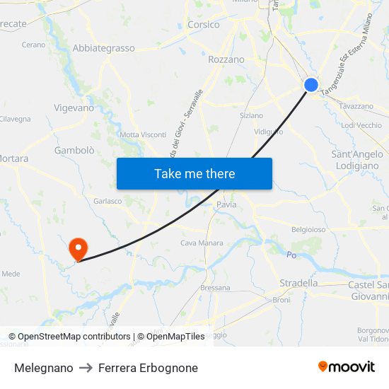 Melegnano to Ferrera Erbognone map