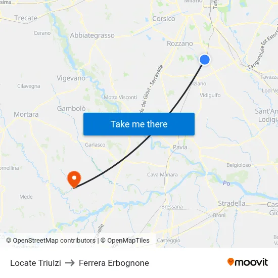 Locate Triulzi to Ferrera Erbognone map