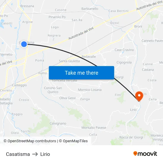 Casatisma to Lirio map