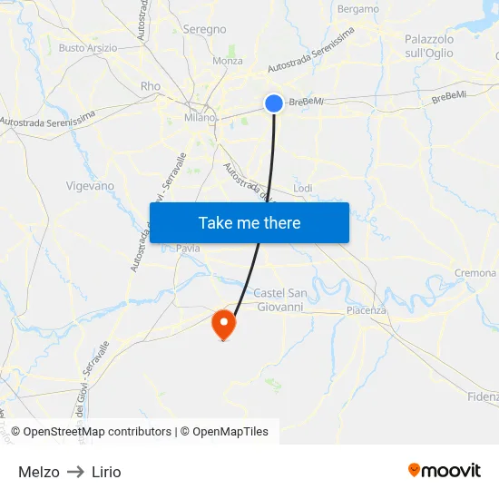 Melzo to Lirio map