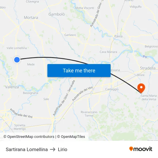Sartirana Lomellina to Lirio map