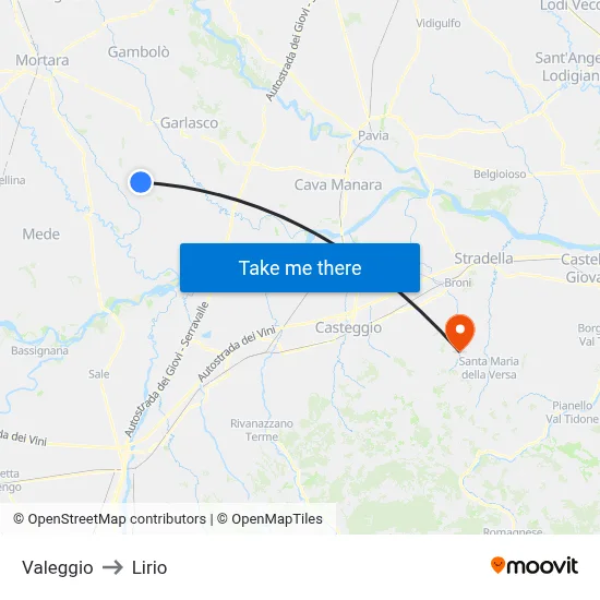Valeggio to Lirio map