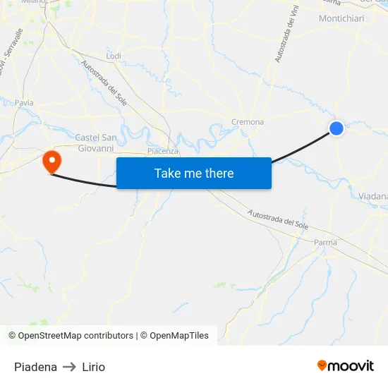 Piadena to Lirio map