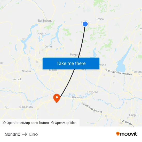 Sondrio to Lirio map
