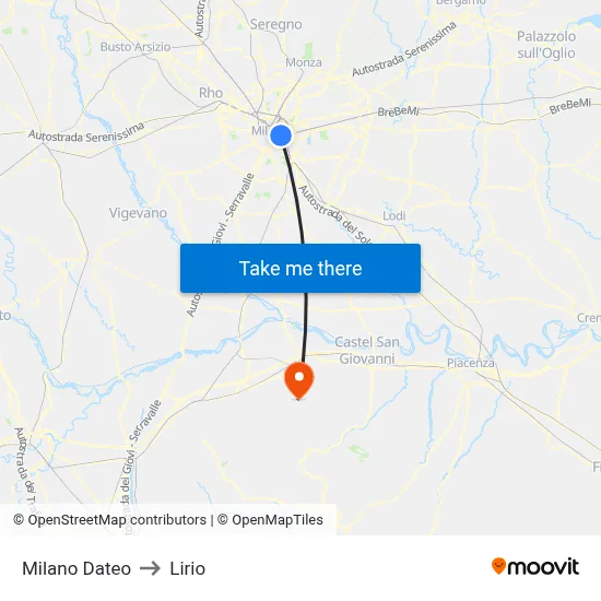 Milan Dateo to Lirio map