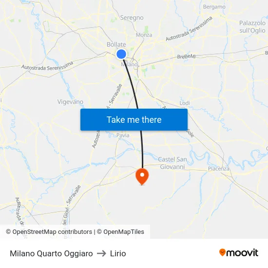 Milano Quarto Oggiaro to Lirio map
