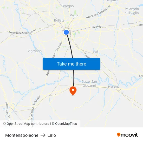 Montenapoleone to Lirio map