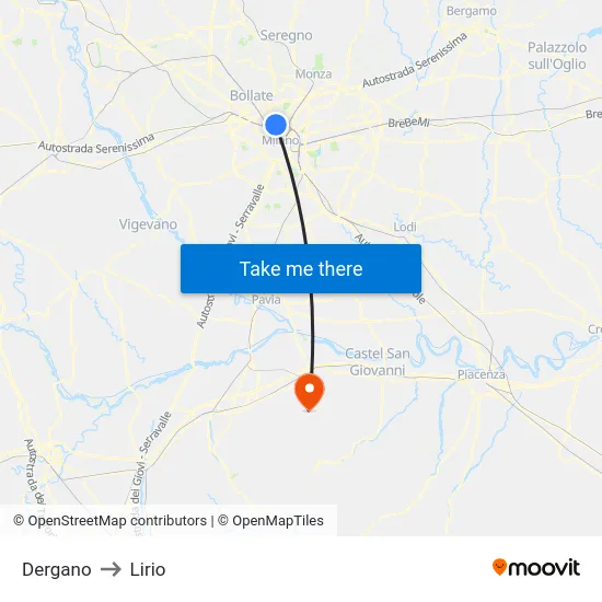 Dergano to Lirio map